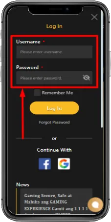 enter your username and password
